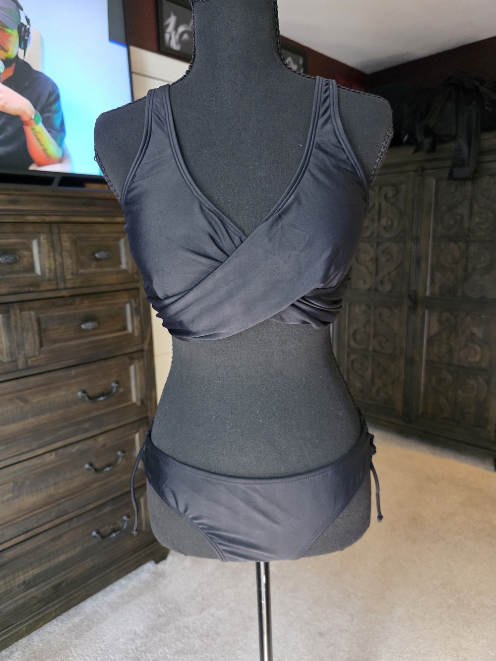 Liora Black Ruched Wrap Bikini Set Size XL NWT Adjustable Lace-Up Beach Summer